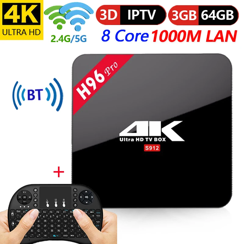 

H96 Pro Android 7.1 TV Box 3G/64G Amlogic S912 Octa Core 64Bit 2.4G /5G Wifi 4 K BT4.1 HD Media Player IPTV Set Top Box H96 plus