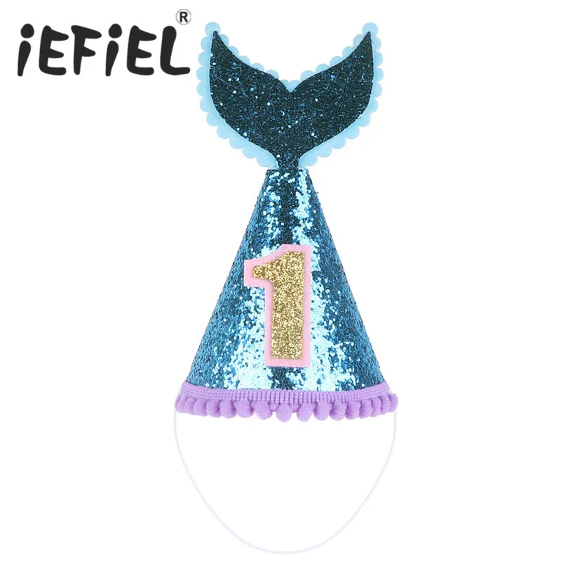 IEFiEL/шапочка для первого дня рождения для малышей, для малышей, блестящие, блестящие, с хвостом русалки, для принцессы, конусные шапки для маленьких девочек и мальчиков, праздничная одежда