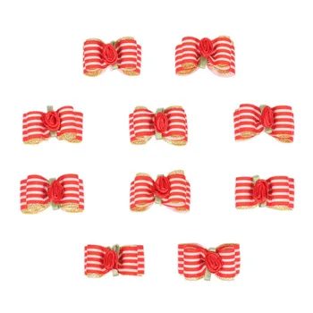 

10pcs/lot Dogs Hair Bows Red Rose Flower Striped Ribbon Bow with Rubber Band Handmade Bowknots Dog Hair Accessory kat strikken