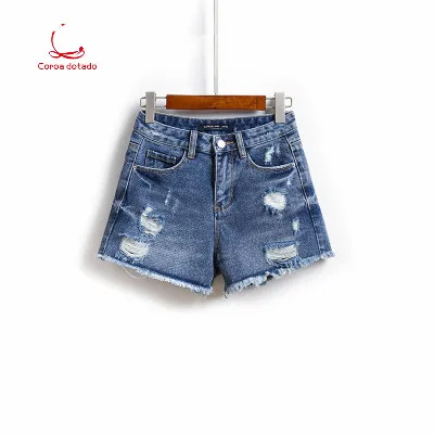 

2019 spring new women's jeans and shorts ripped straight trousers high waist slim Korean fashion with spring and summer
