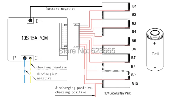3 6 V/3 7 V cell 10S 36V 10A/15A BMS используется для батареи 36v 10ah 12ah 15ah 15A непрерывный пиковый