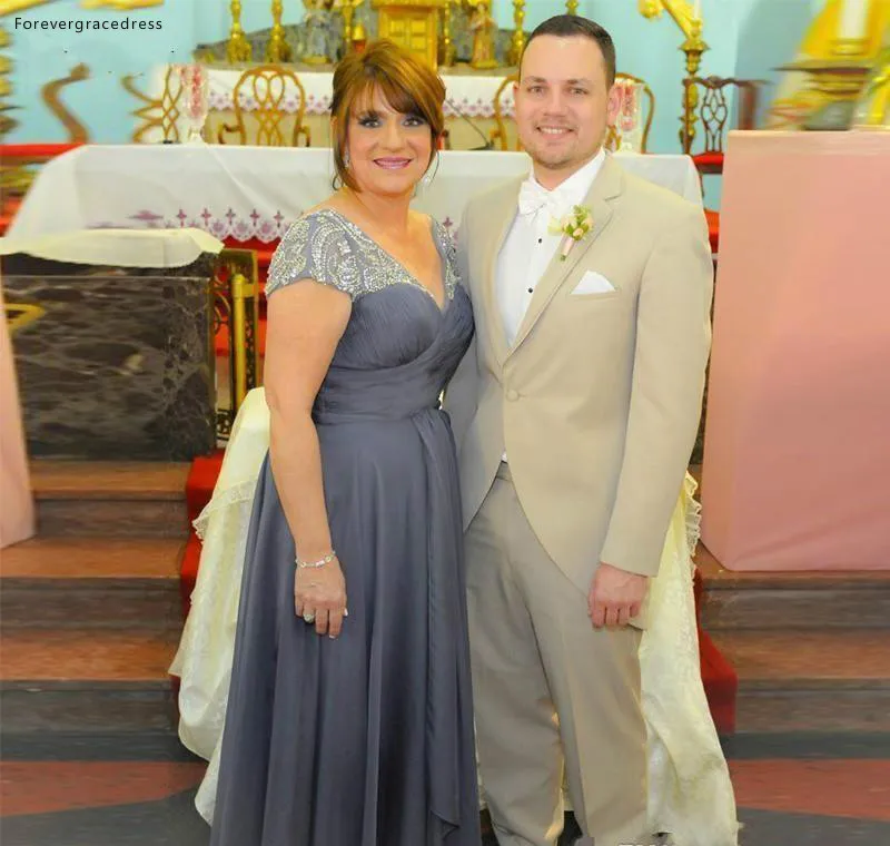 Plus Size Mother of The Bride Dress Sheer Cap Sleeve Appliques A Line Chiffon Floor Length Mother Formal Wedding Party Evening Gowns  123 (3)