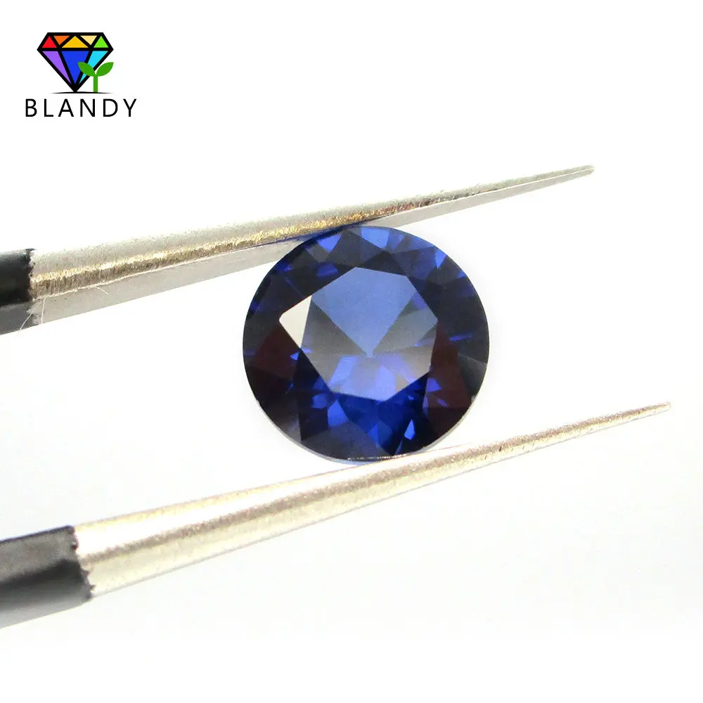 Billige #34 blau Stein 3,0 ~ 12mm 5A Qualität Lose Runde Brillant Geschliffenen Blau Korund Stein Synthetische Edelsteine Für schmuck