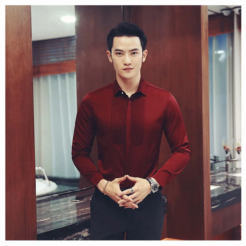 

Men'S Solid Color Slim Simple Shirt High Quality Fashion Trend Luxury Wild Men'S Three-Color Long-Sleeved Shirt