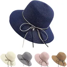 Женская Соломенная пляжная шляпа солнце Лето широкие полями Дерби мягкая шляпа складывающаяся Кепка#5Y24