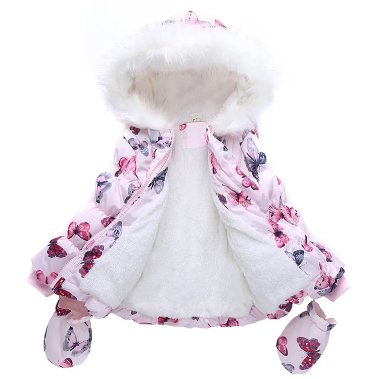 Baby Girls Winter Coat Velvet Fleece Children Butterfly Jackets for