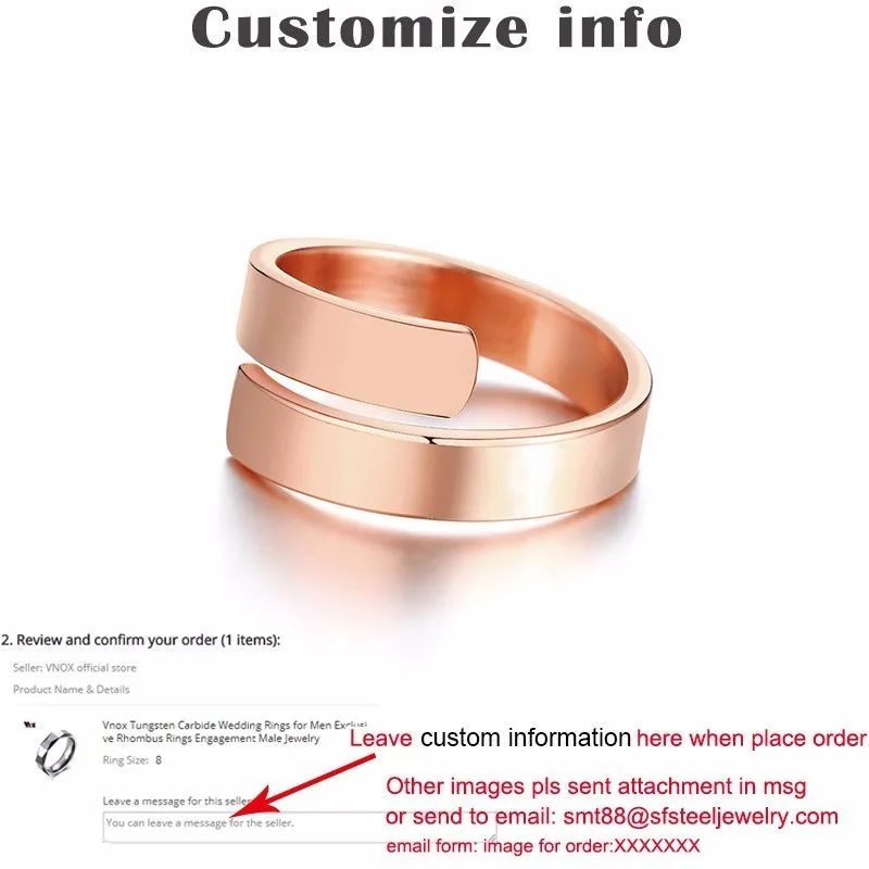 Vnox, регулируемое женское кольцо, персонализированное серебряное кольцо из нержавеющей стали, подарок на день рождения - Цвет основного камня: custom rose