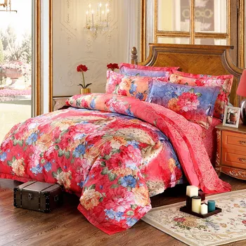 

YeeKin 100% Cotton Satin Jacquard Peacock Floral Wedding Bedding Jacquard Satin Flowers Peacock Princess Wedding Duvet Cover