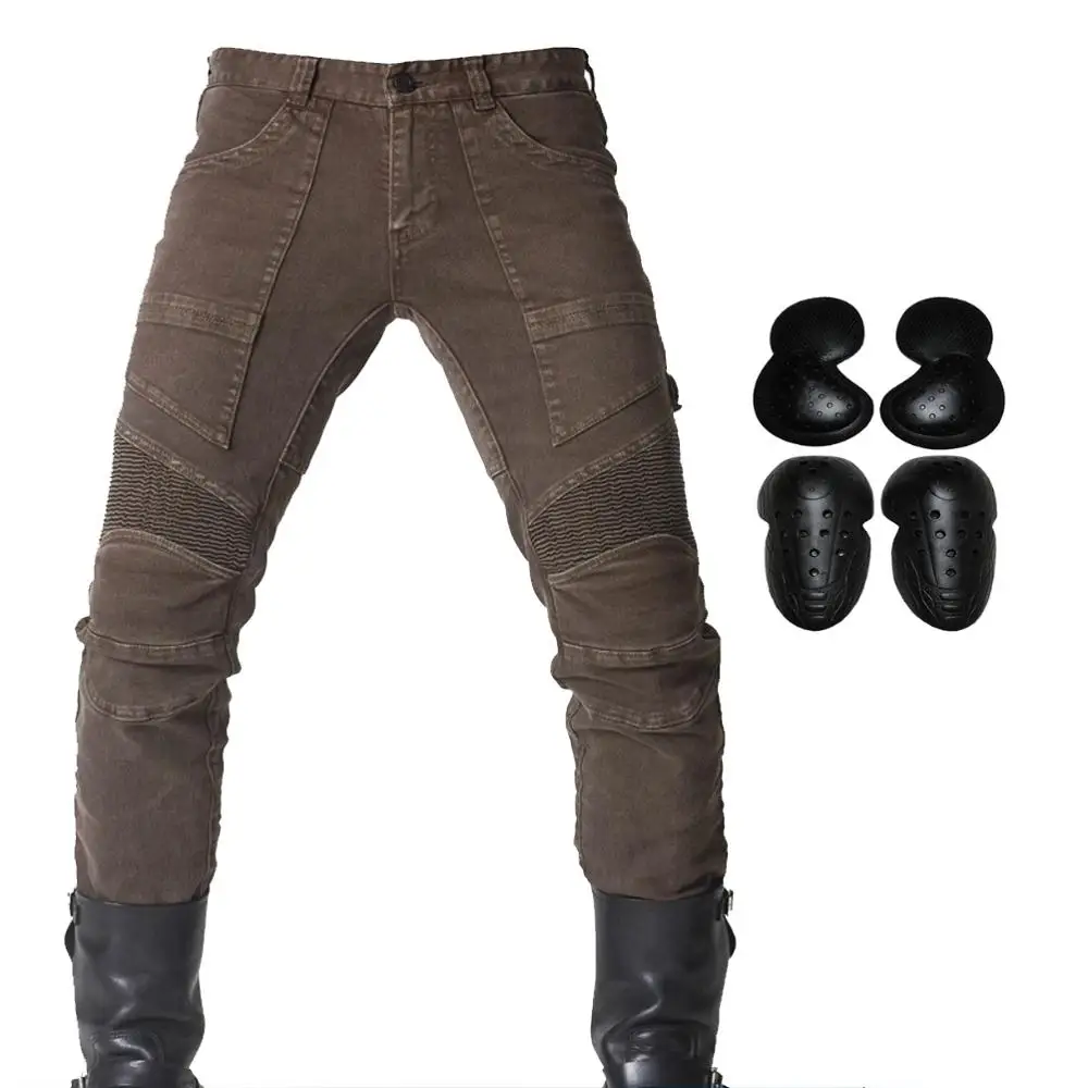 Мужские джинсы для езды на мотоцикле, беговые штаны для мотокросса с 4 обновленными наколенниками, защита для бедер, защитные штаны, мотоциклетные брюки