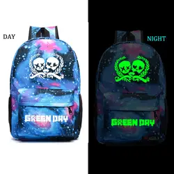 Зеленый день группа светящийся в темноте Рюкзак Студент Школьный рюкзак ноутбук рюкзак ежедневно рюкзак