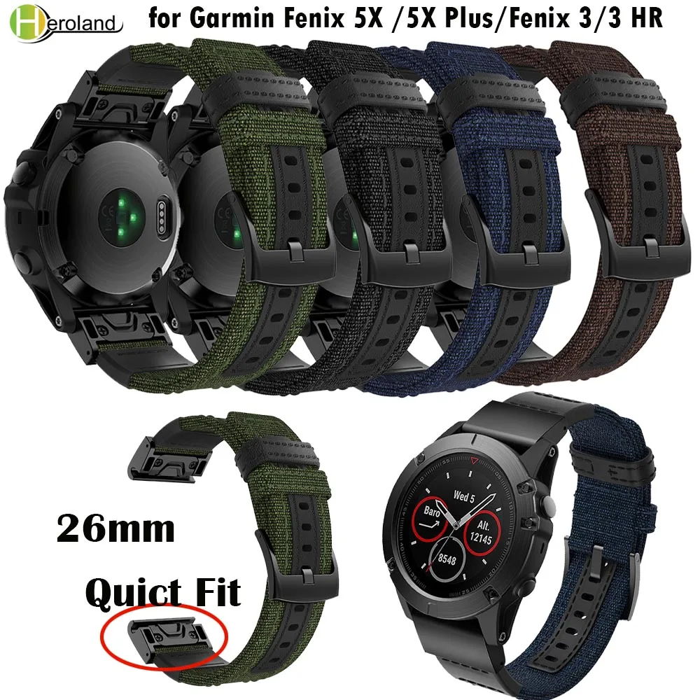 

Fenix 5X 26mm Quick Fit strap for Garmin Fenix 5X /5X Plus/Fenix 3/3 HR Smart Watch band strap Nylon+Leather Easy Fit wristBand