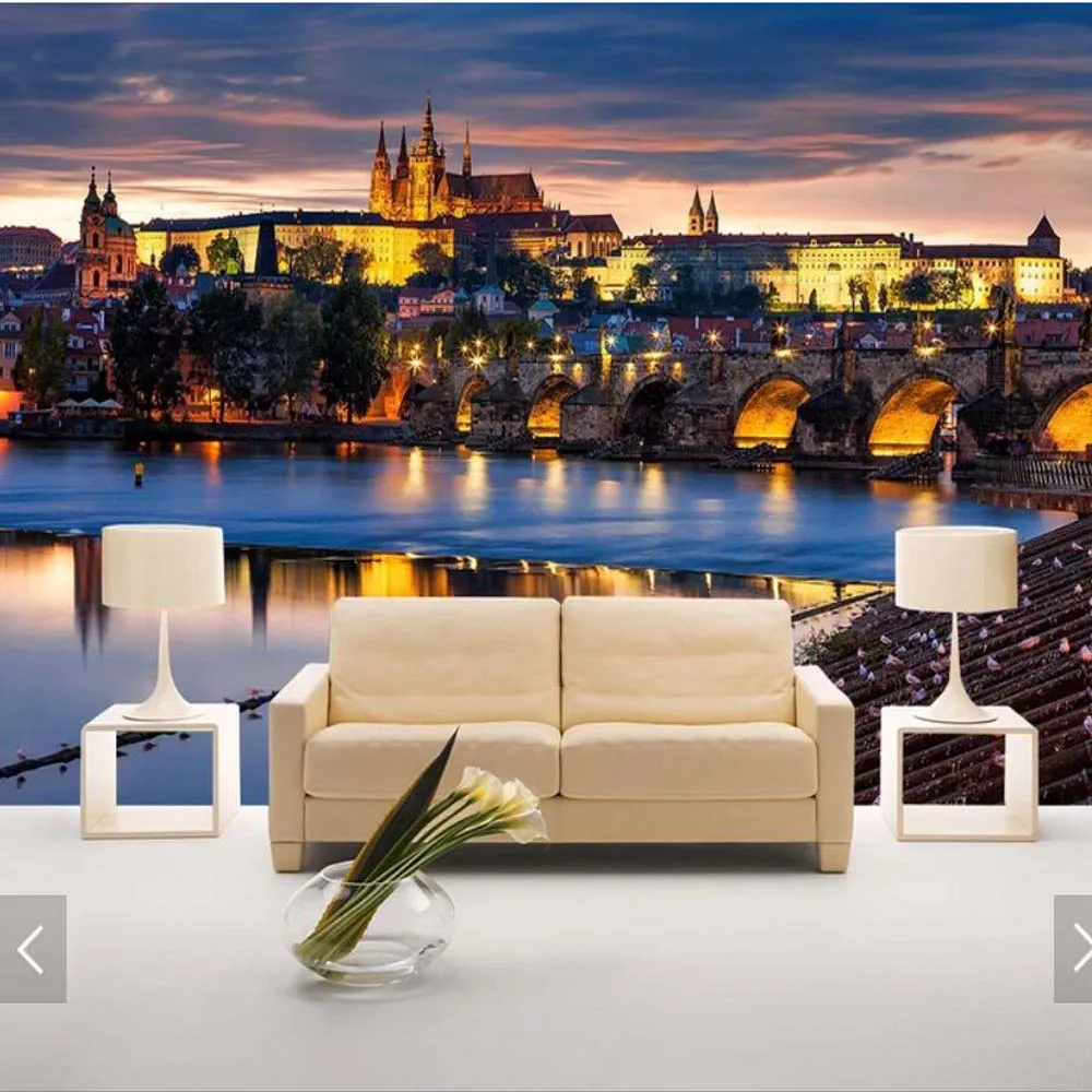 3D Arch Bridge City Nigh Wallpaper Murals Living Room Home Wall Mural