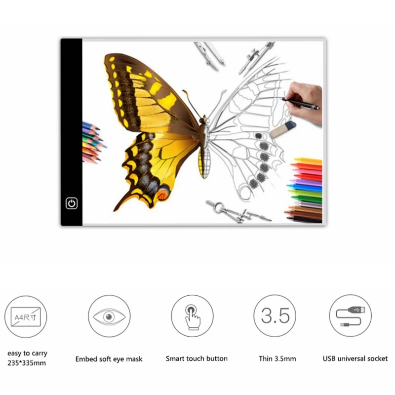 USB Powered ультра-тонкий A4 светодиодный коврик для рисования, анимационный светильник, коробка, светильник, планшет, пустой холст для рисования