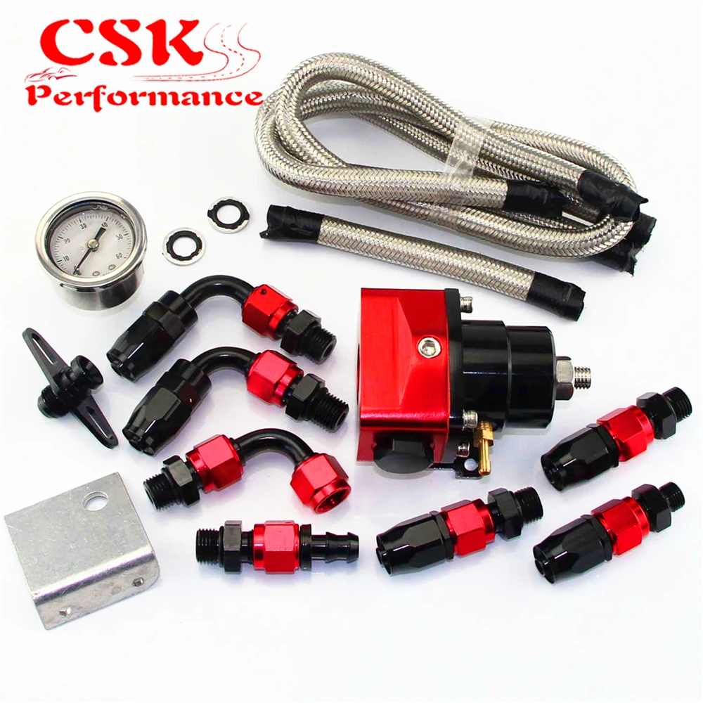 New Adjustable Fuel Pressure Regulator AN6 Hose End +Gauge Kit fit For