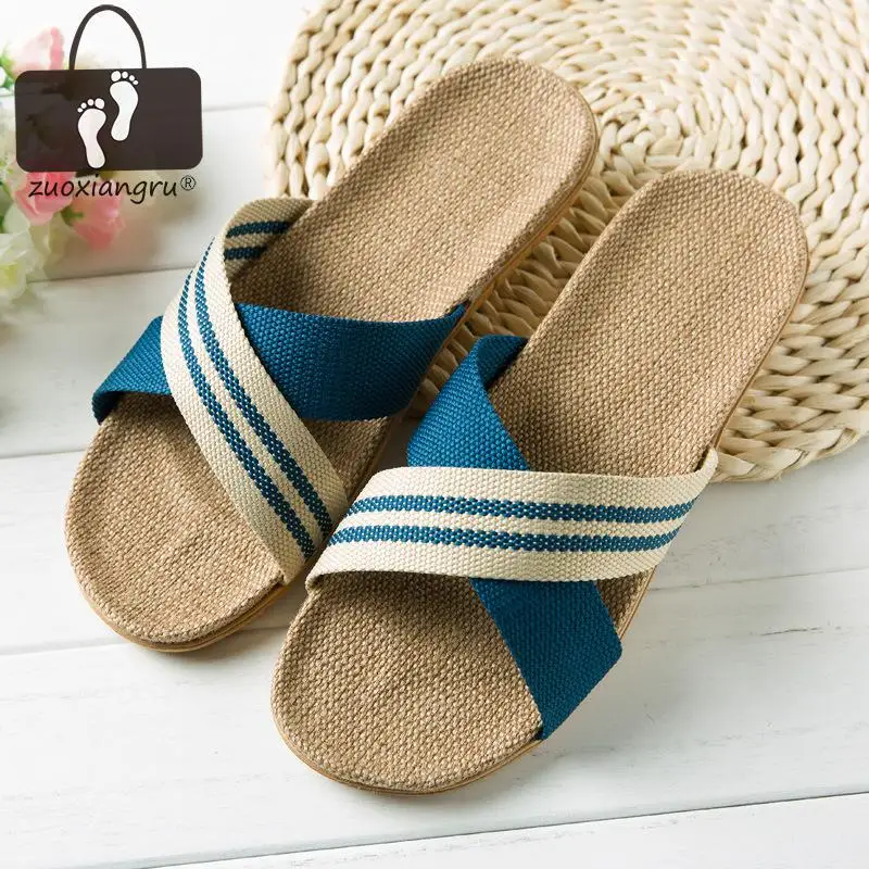 

Hot New Summer Men Flax Flip Flop Canvas Linen Non-Slip Designer Flat Sandals Home Slippers Man Fashion Slides Casual Straw Shoe