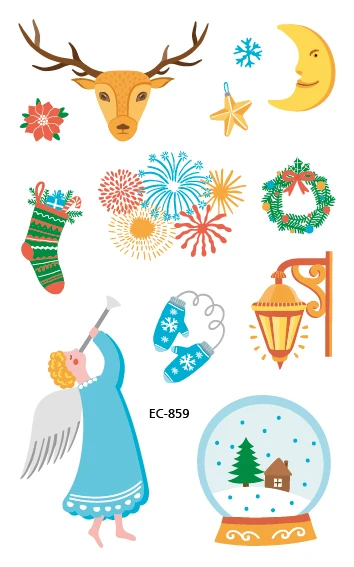 Модные водонепроницаемые цветные временные тату-Стикеры для рождественской елки для детей, вечерние наклейки для воды, поддельные тату-стикеры RA016 - Цвет: 859