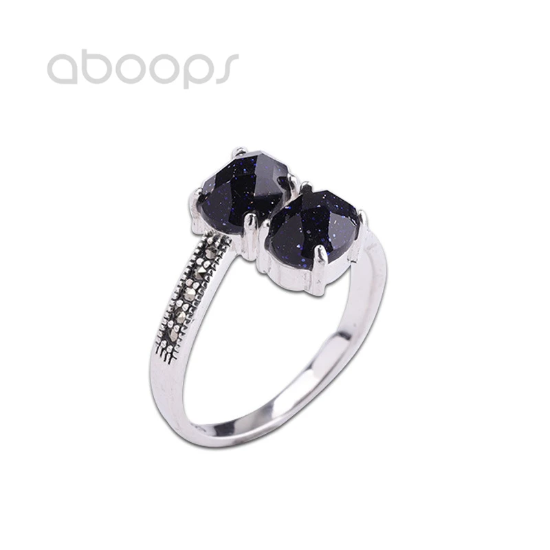 

Vintage 925 Sterling Silver Blue Stone Ring for Women Girls Adjustable Size 6-8 Free Shipping