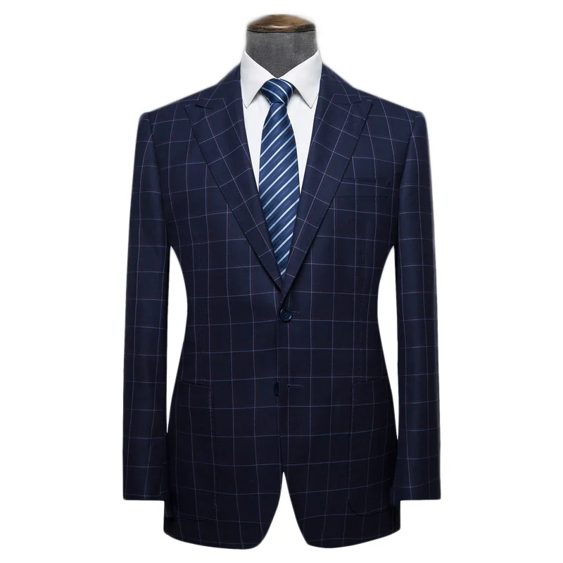 

Men's Wardrobe Essentials Slim Fit Windowpane Suit Tailor Made Navy Blue Windowpane Check Suits For Men Elegant Business Suit