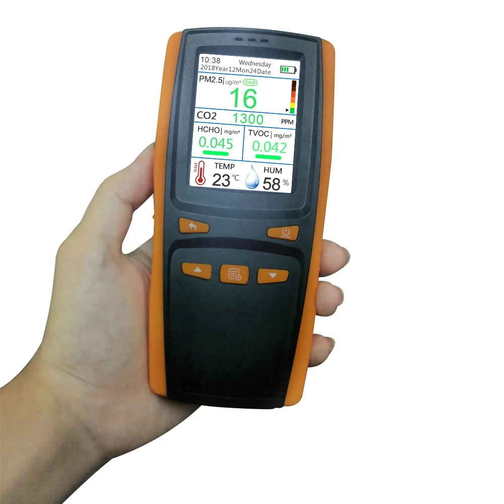 

HCHO LCD Display CO2 PM2.5 Gas Detector Carbon Dioxide Formaldehyde PM 2.5 TVOC Home Handheld AQI Air Quality Detector Dust