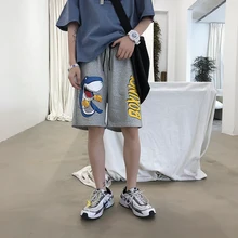 Летняя новая Корейская версия колледжа, удобные Взрывные модели, мужские повседневные хлопковые шорты с мультяшными буквами