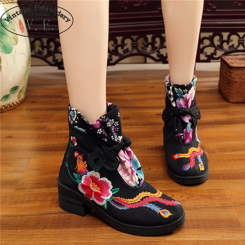 Vintage New Winter Women Boots Flower Phoenix Embroidered Casual Canvas Ankle Boot Vintage Cotton Booties Shoes Boats Mujer Vintage New Winter Women Boots Flower Phoenix Embroidered Casual Canvas Ankle Boot Vintage Cotton Booties Shoes Boats Mujer