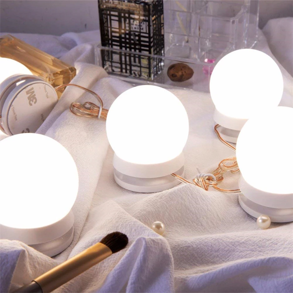 Косметическое зеркало для макияжа Светодиодный лампочки комплект зарядка через usb порт косметический освещенные СВЕТОДИОДНЫЙ лампы Регулируемая яркие фонари для одевания