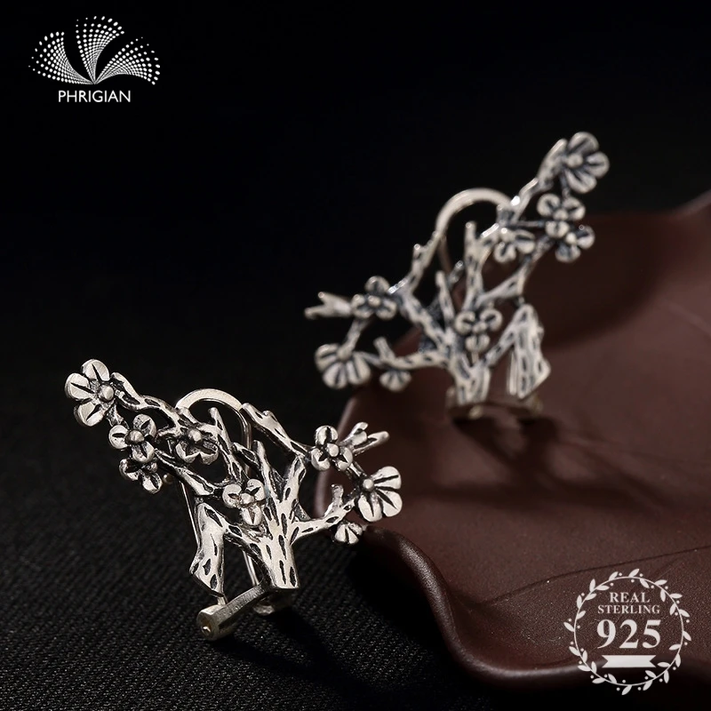 

NOT FAKE S925 Fine Jewelry Earrings 925 Sterling Silver Women Handmade Vintage Nature Retro Exquisite tree old root THAI