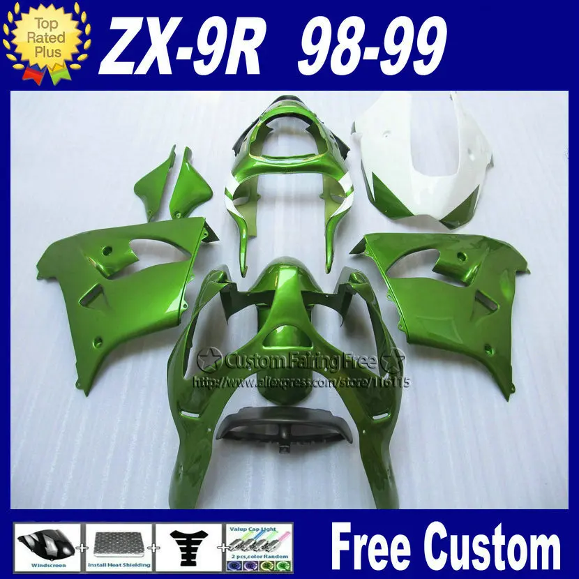 Полный комплект зеленых обтекателей для мотоциклов Kawasaki fairborn 1998 1999 ZX9R Ninja zx9r 98 99