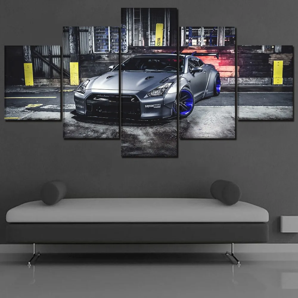 Canvas HD Print Silver Sport Car Poster Wall Art Decor Framework 5