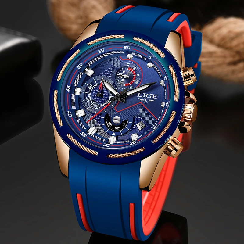 

LIGE Men Watches Fashion Waterproof Silicone Strap Chronograph Male Quartz Watch Men Casual Sport Date Clock Relogio Masculino