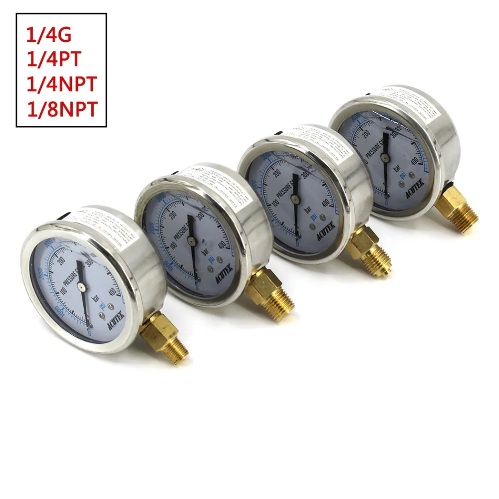 

PCP Paintball Airsoft Pump 63MM High Pressure Gauges Oil Filled 40bar 400bar Lower Mount Connection 1/4 NPT 1/8NPT G1/4 1/4PT