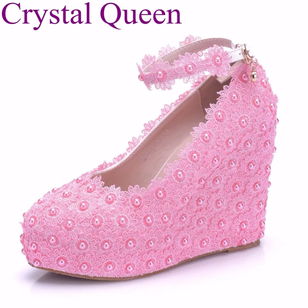 Buy Pink Lace Elegant wedges shoes wedges sandals for women platform high heels
