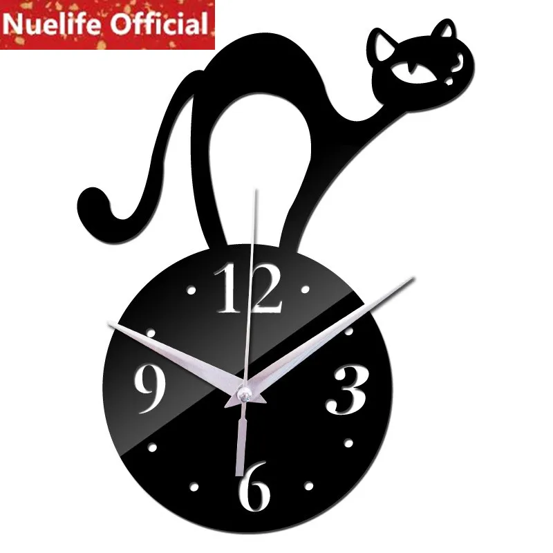 الإبداعية القط الاكريليك مرآة ساعة ملصقات أطفال غرفة المعيشة غرفة نوم مكتب التلفزيون أريكة خلفية الزخرفية ساعة ملصقات N4