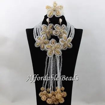 

Nigerian Traditional Beads Best Selling Dubai Gold Jewelry Set Handmade Design ABS136