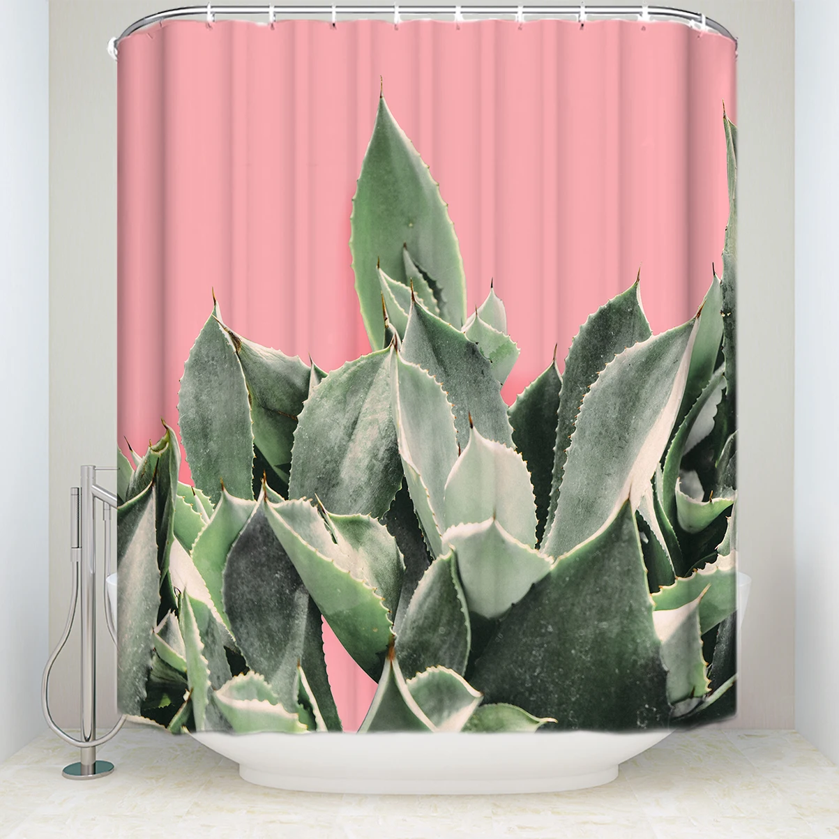 New Arrival Waterproof Printed Succulent Plant Shower Curtain with