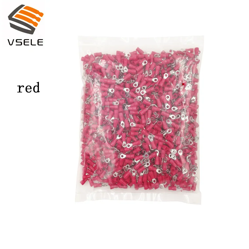 VSELE 1000 шт./упак. кольцо обжимной изоляции RV1.25-3 RV1.25-4 RV1.25-5 RV1.25-6 8 10 для 0,5-1.5mm2 провода Кабельный разъем - Цвет: red
