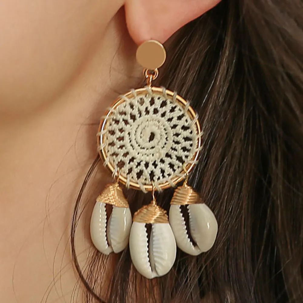 

Bohemian Jewelry Earring Handmade Dream Capture and Shell Pendant Drop Earrings 5 Colors Unique Earring for Women
