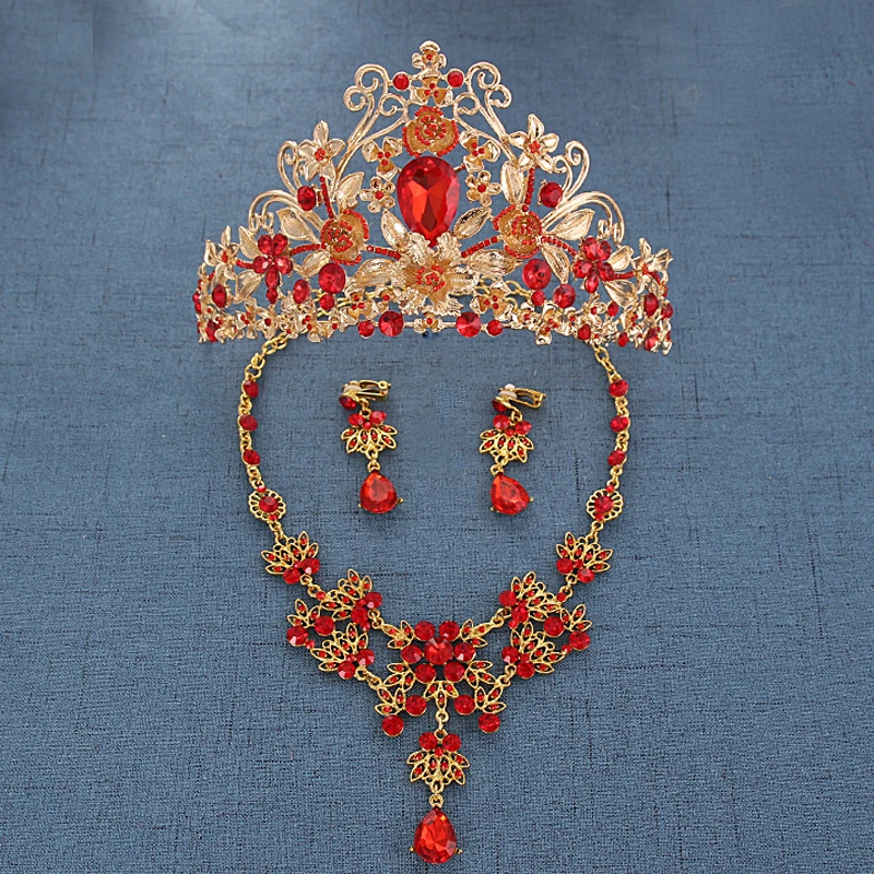 4 шт. винтажные Свадебные украшения для волос в стиле барокко Принцесса Королева Хрустальная корона красные стразы тиара Золотая диадема для женщин аксессуары