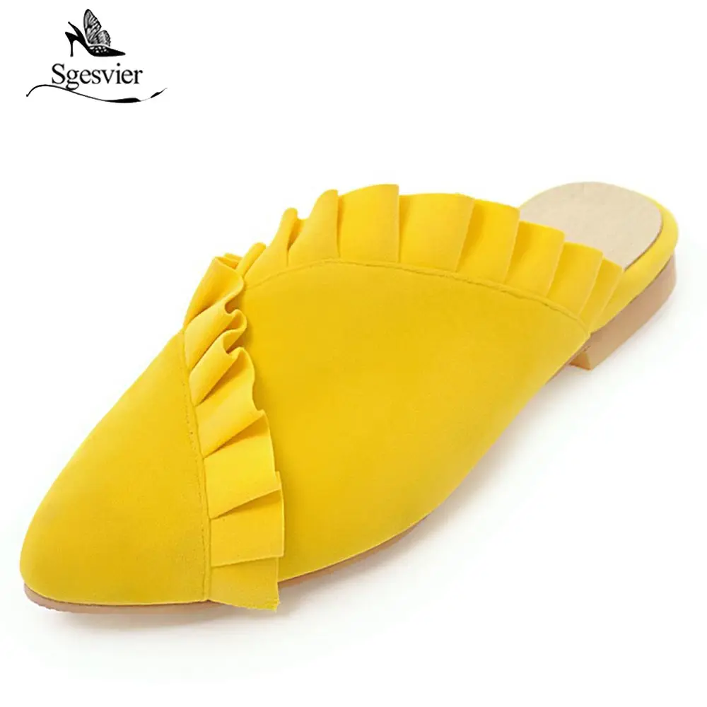 

Sgesvier Summer Flat Bottom Sandals Pointed Toe Slip On Casual Shoes Woman Black Yellow Simple Shoes Ladies Size 34-46 B313