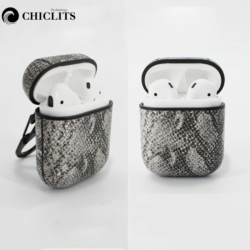 

For Airpods Protective Case Bluetooth Headset Box Charging Bag Snake Skin PU Leather Earphone Cover Shell For Airpods Iphone
