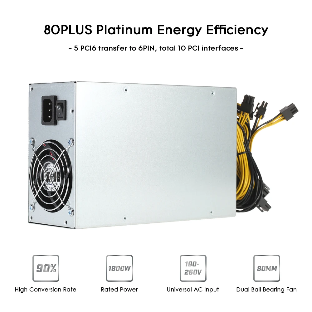 

1800W 180-260V 90% Efficiency Mining Machine Power Source Switching Server Power Supply for bitman bitcoin Ethereum S9 S7 L3 Rig