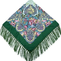 Шарф с кисточками, Зимний модный женский хлопковый квадратный брендовый платок с цветочным принтом, женский шарф, женские хлопковые шарфы, обертка 1 - Цвет: color 11 green