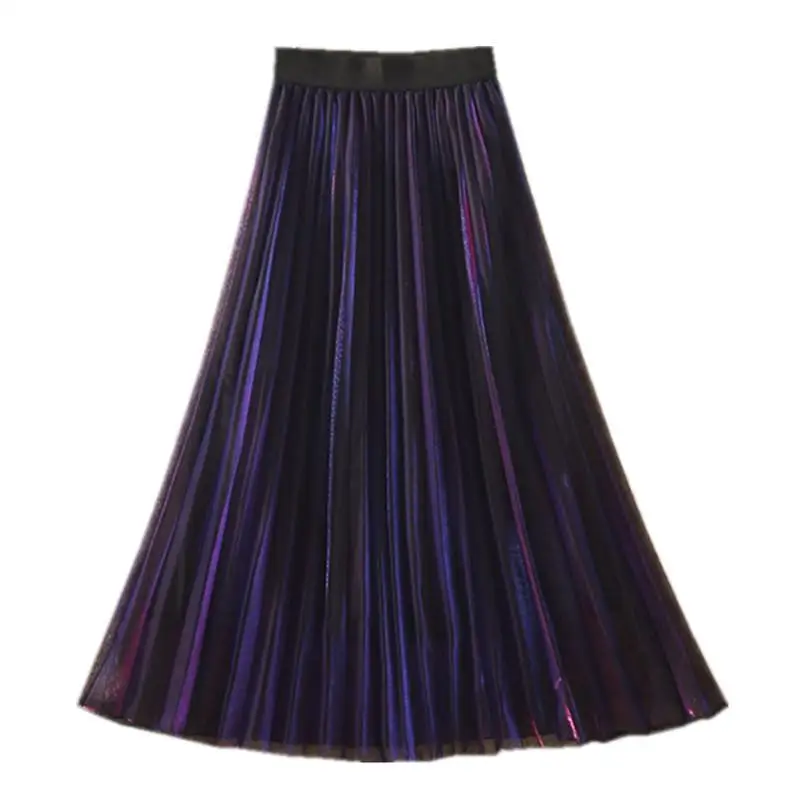 Женская юбка Новая повседневная яркая плиссированная летняя юбка женская тонкая трапециевидная длинная юбка