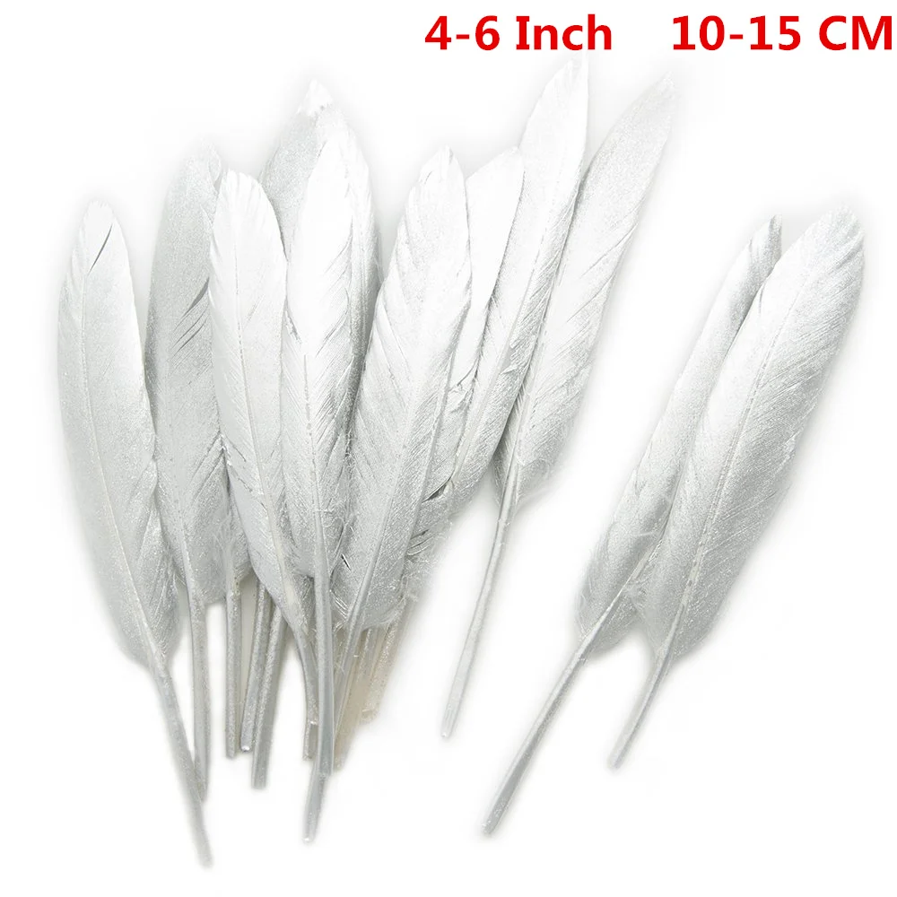 Блестящий золотистый Серебристый опущенные гусиные перья для рукоделия ювелирные аксессуары свадебное украшение утиное перо натуральные перья - Цвет: Silver 4-6 Inch