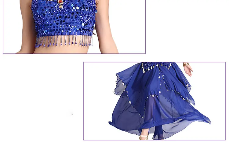 Women Belly Dacing Clothing 5 Flowers Top+Gold Coins Skirt 2pcs Belly Dance Suit For Lady Belly Dance Clothes