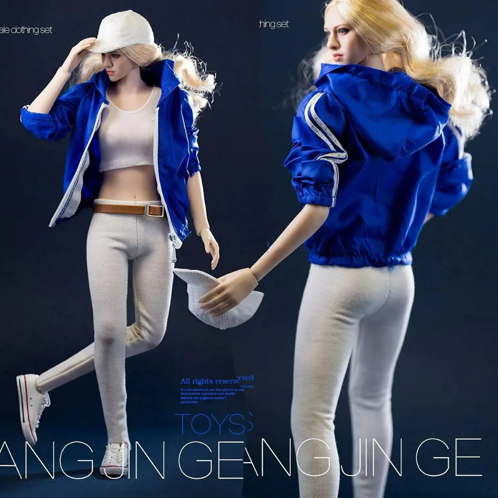 Sexy 1:6 Scale Female figure Clothes Suit Blue Sportswear Jacke & white vest +pants Costume clothing Set  F 12"Female   Body