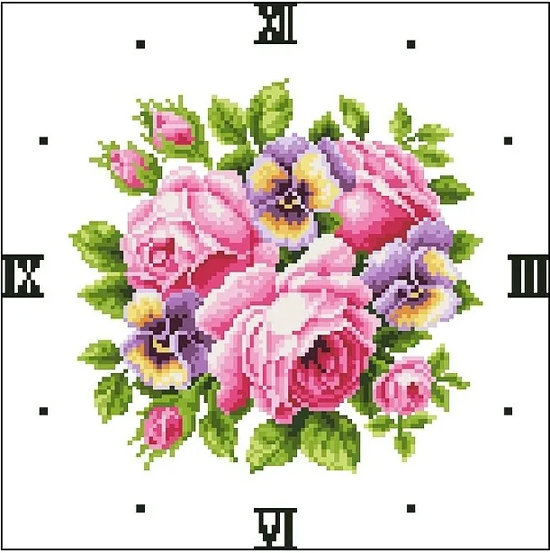 

Embroidery Package High Quality Cross Stitch Kits Unopen New Luxurious Pink Red Rose Flower With Clock Story Free shipping