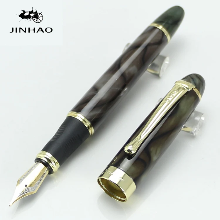 JINHAO X450 Broad 18KGP Nib Fountain Pen Green Marbled Stationery