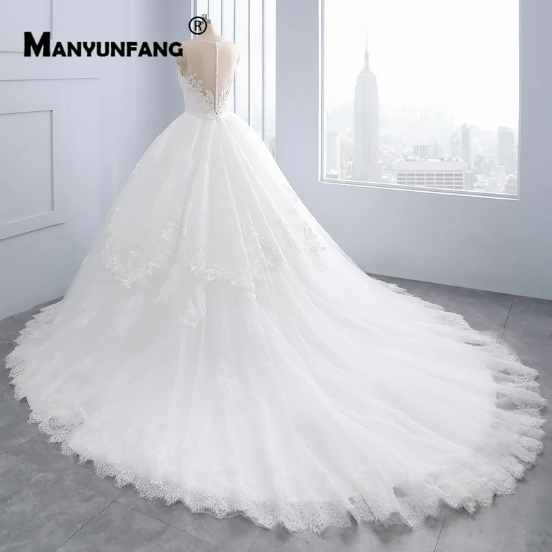 Вышитый тюль с кружевными аппликациями Robe BLANCHE Mariage роскошное свадебное платье реальное изображение Bridedress плюс Размеры