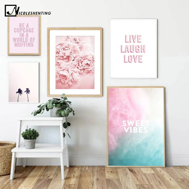 

Pink ins Style Picture Fashion Poster Nordic Peony Flower Motivational Print Scandinavian Wall Art Canvas Painting Room Decor